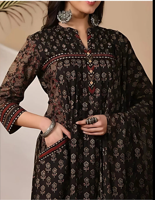 Black Ethnic Ajarakh Print Set