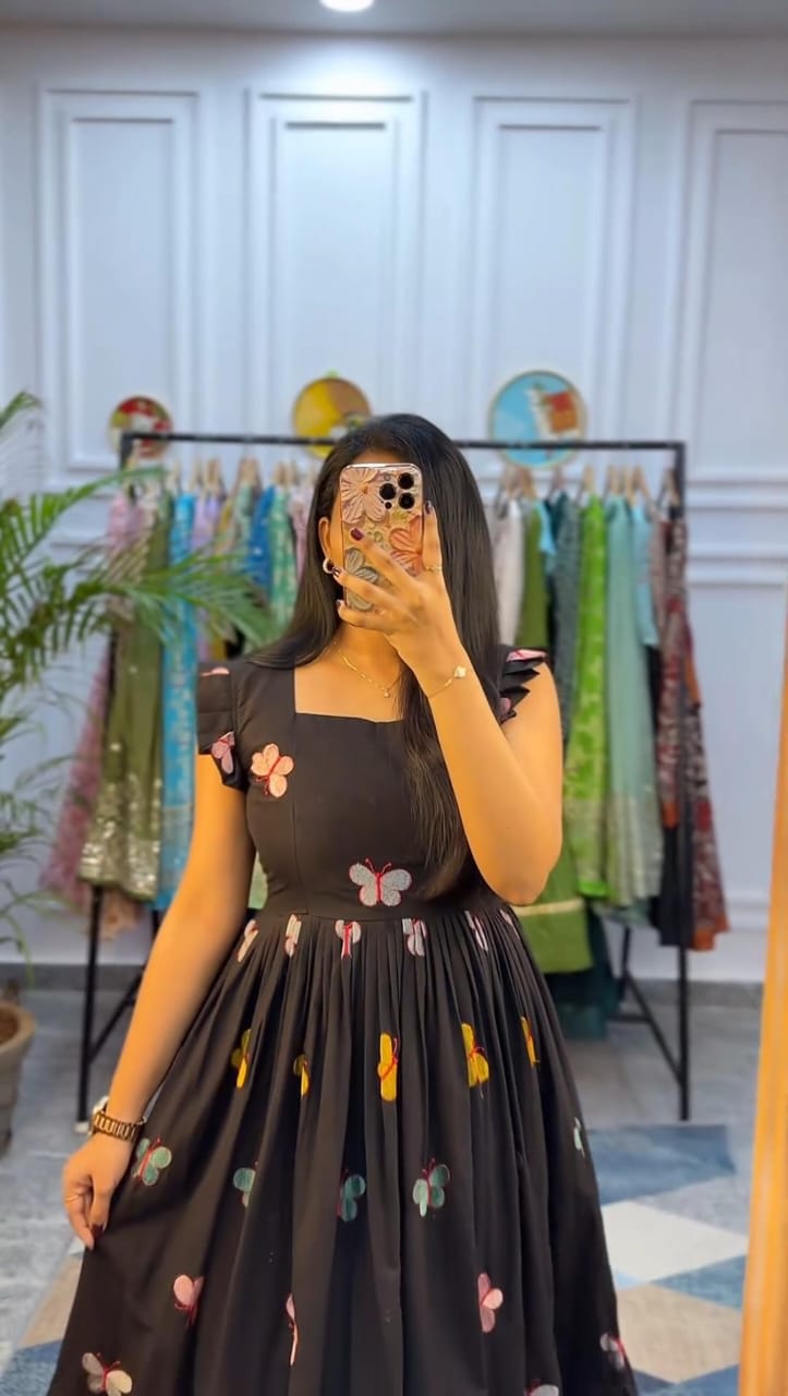 Butterfly Embroidered Midi Kurti