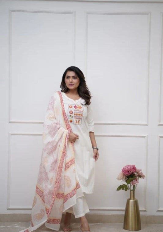 Cotton Kurta Pant With Dupatta Set