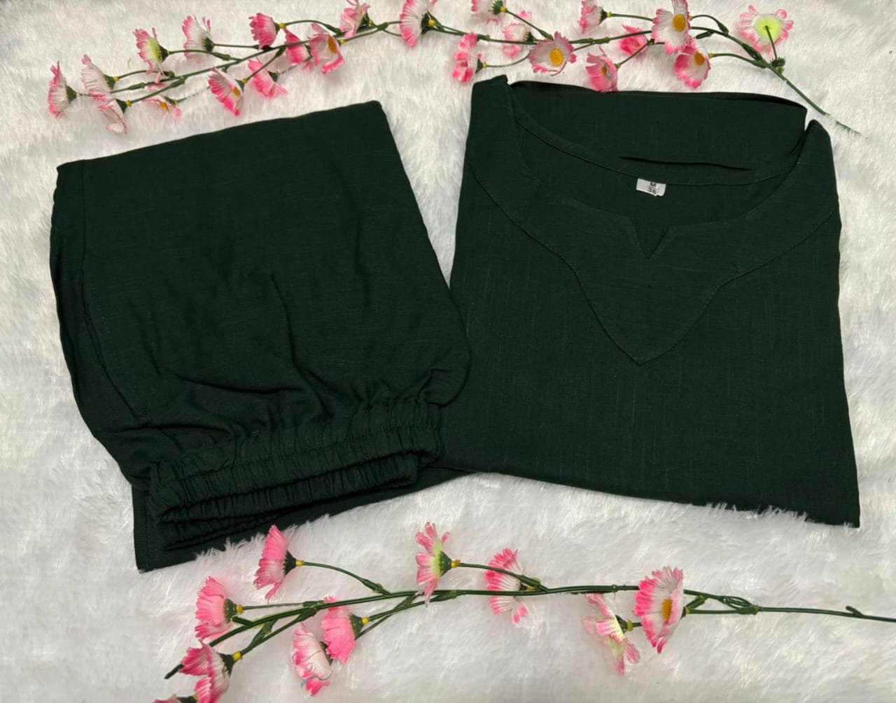 Elegant Cotton Slub Co-Ord Set Bottle Green