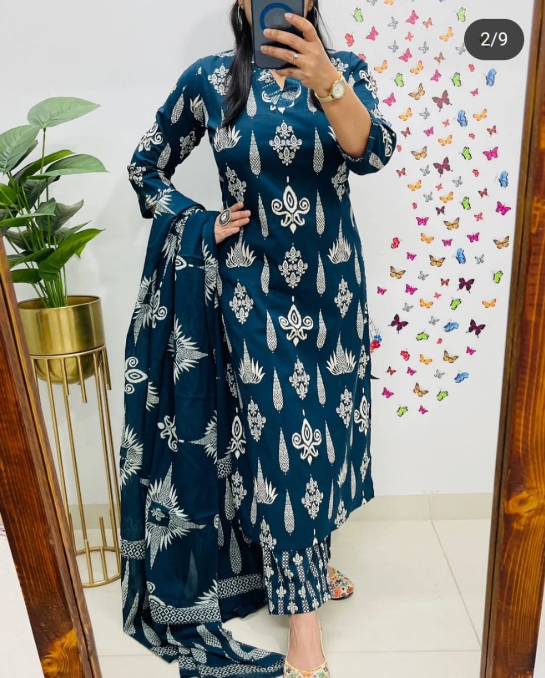 Floral Cotton Suit 3 Colours Teal Blue