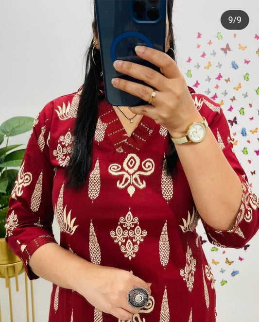 Floral Cotton Suit Set (3 Colours) Maroon