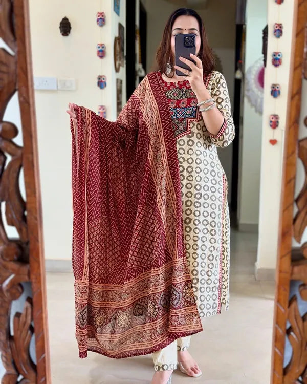 PREMIUM AJRAKH MUSLIN SUIT SET