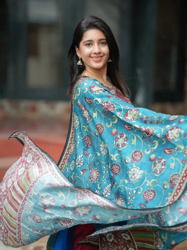 TURQUOISE BLUE & RED SILK BLEND...