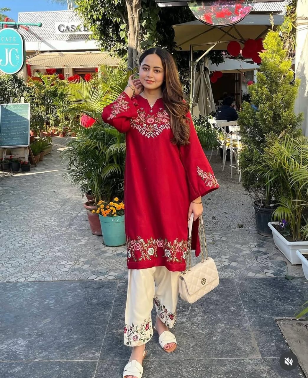 Rakoon Red Pure Cotton Embroidered Co-Ord Set for Women