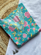Teal Floral Cotton Top for Women | V-Neck Casual College Wear Top