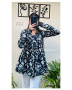 Black Floral Cotton Top for Women | V-Neck Casual College Wear Top