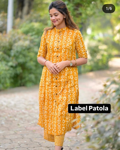 Superhit Design: New 2-Piece Kurti & Pant Set - Ochre Yellow