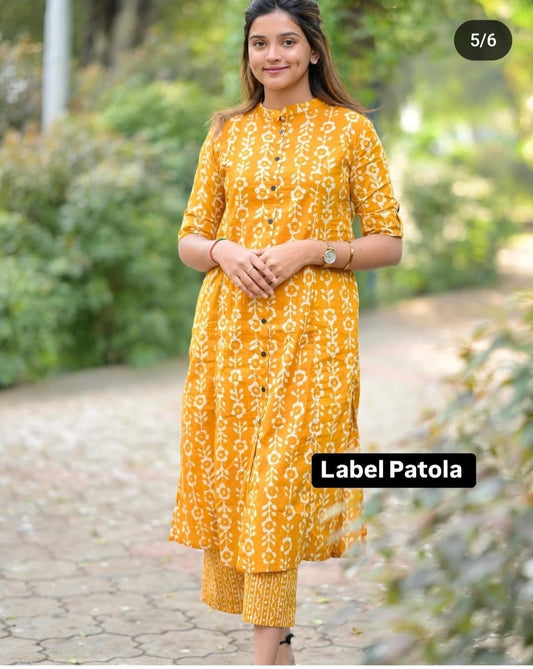 Superhit Design: New 2-Piece Kurti & Pant Set - Ochre Yellow