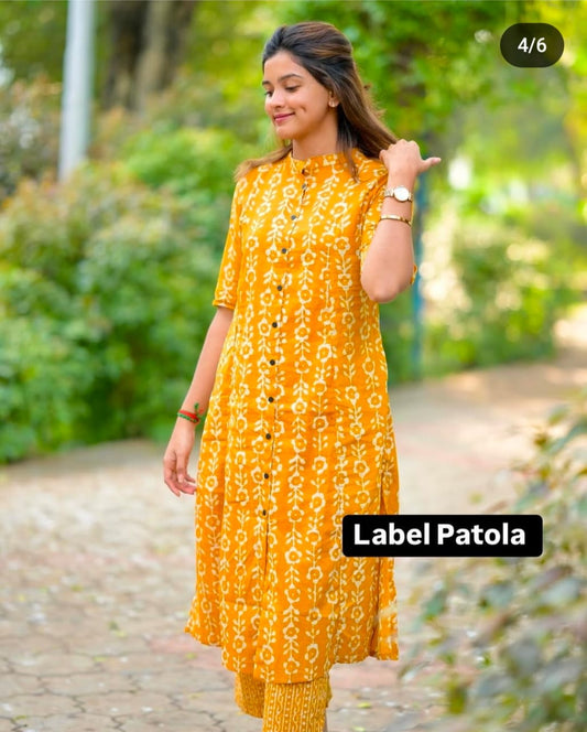 Superhit  Design: New 2-Piece Kurti & Pant Set - Ochre Yellow