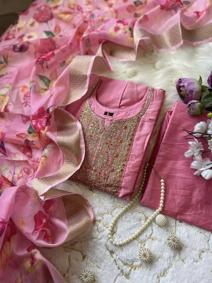 Anarkali Flared Kurti Pant Dupatta Set