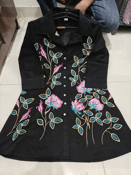 Black Cotton Classic Kurta Set Embroidered Collection