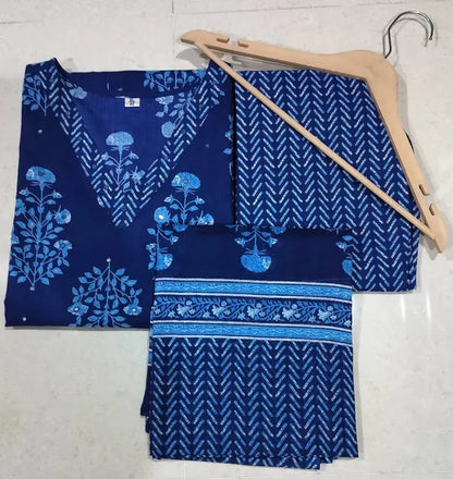 Blue Designer Straight Kurta pant with duppata set