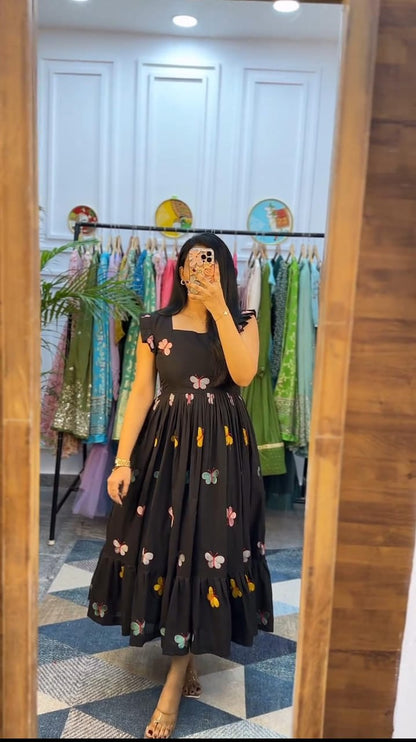 Butterfly Embroidered Midi Kurti