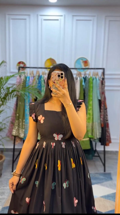 Butterfly Embroidered Midi Kurti