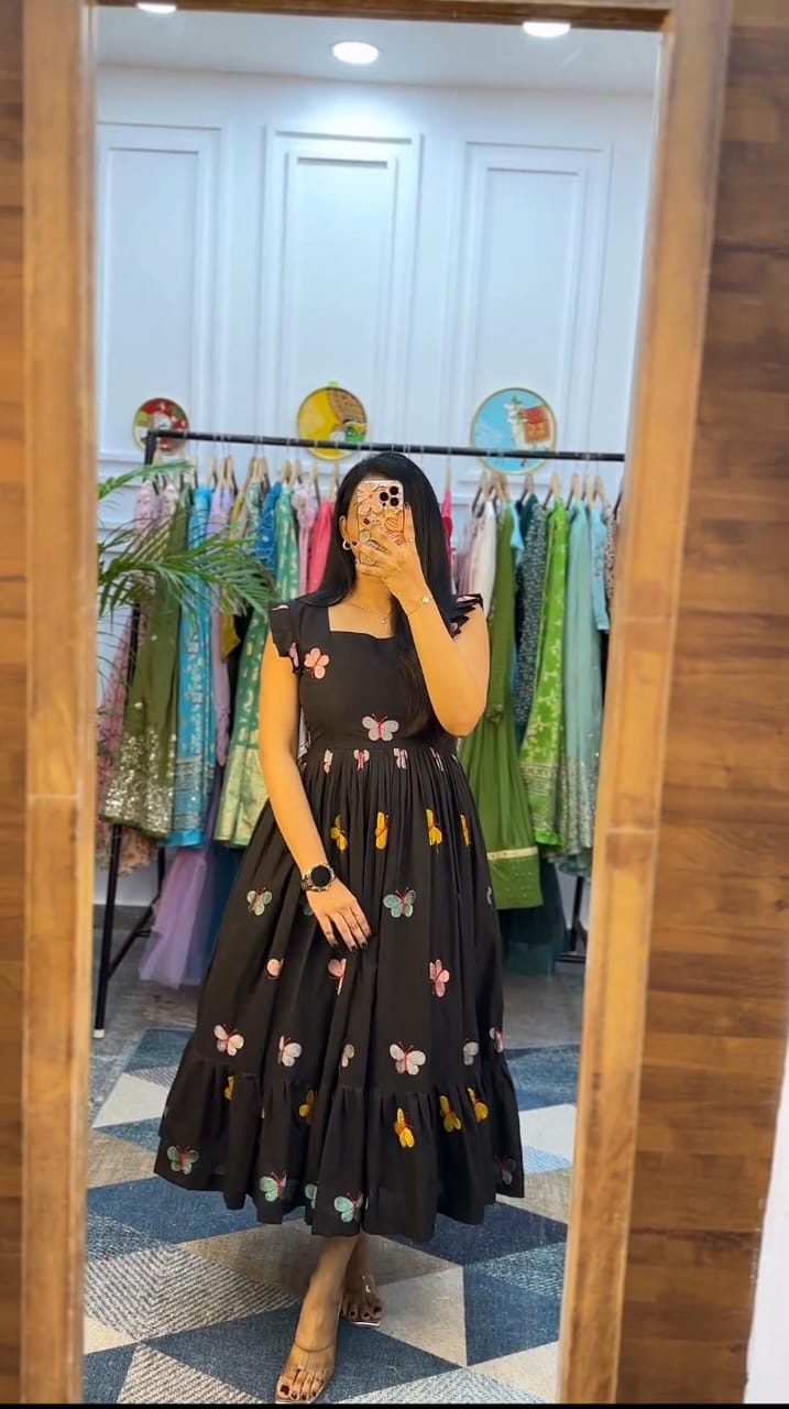 Butterfly Embroidered Midi Kurti