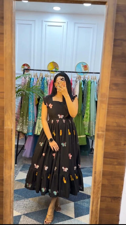 Butterfly Embroidered Midi Kurti