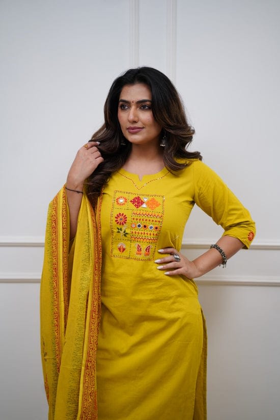 Cotton Kurta Pant Set With Dupatta - 3 Vibrant Colors