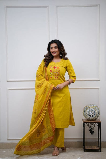 Cotton Kurta Pant Set With Dupatta - 3 Vibrant Colors