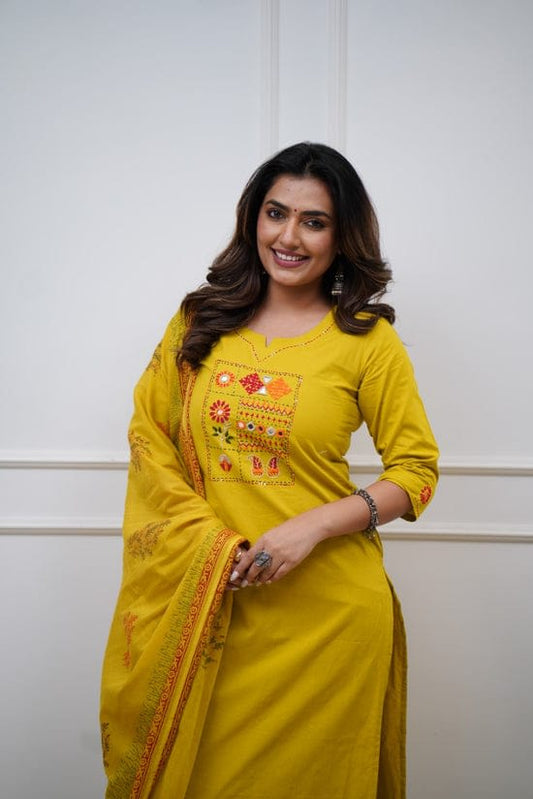 Cotton Kurta Pant Set with Dupatta – 3 Vibrant Colors