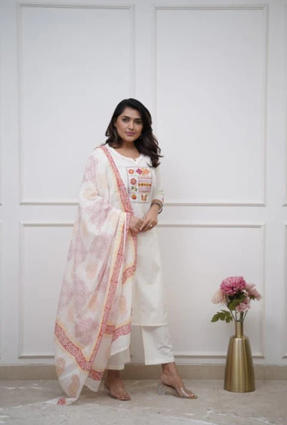 Cotton Kurta Pant With Dupatta Set