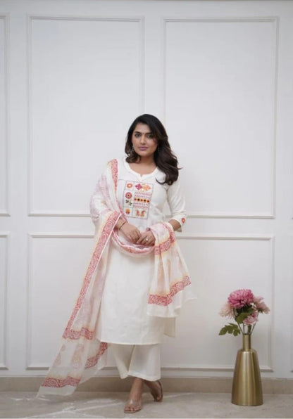 Cotton Kurta Pant With Dupatta Set