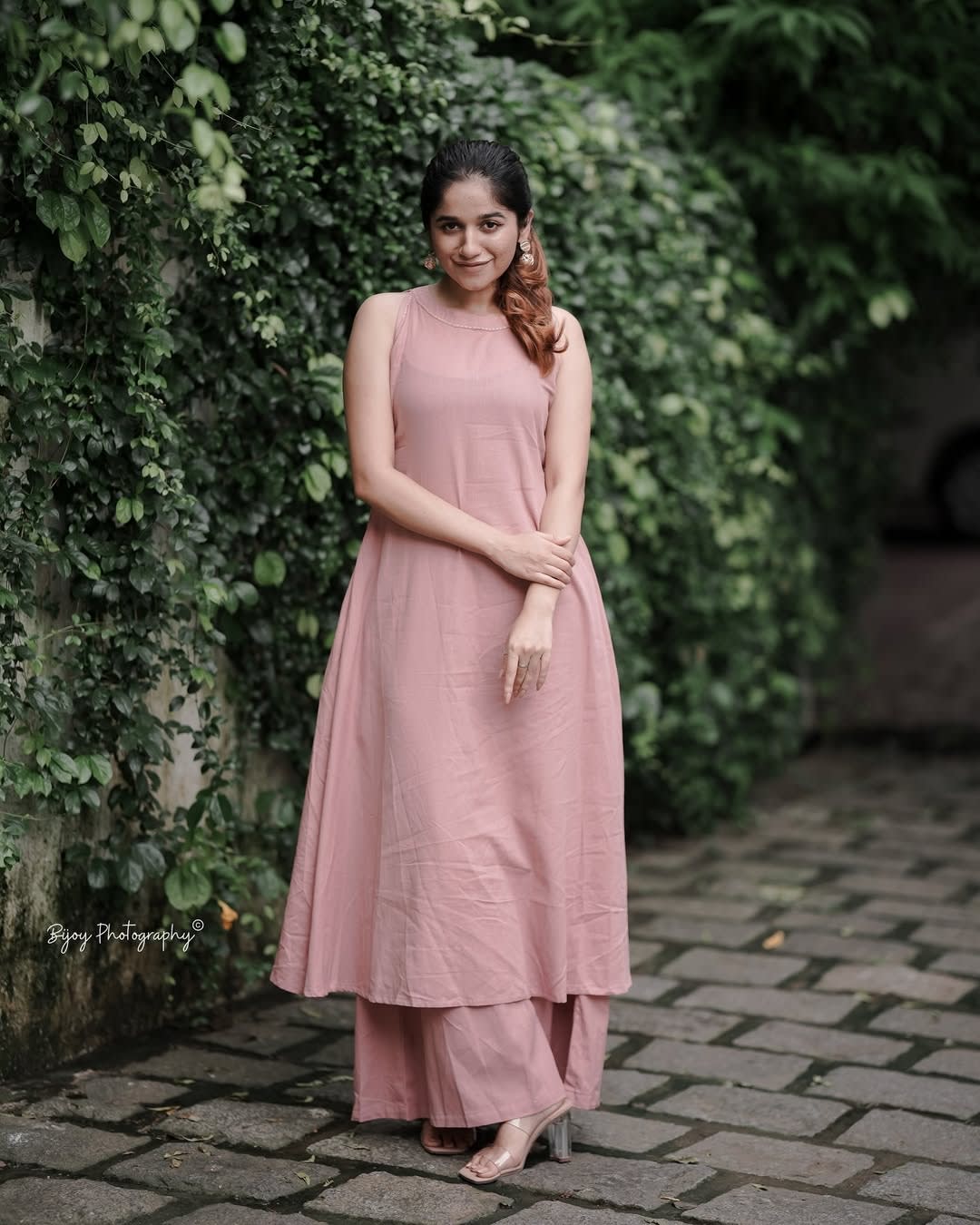 Cotton slub kurta set pink