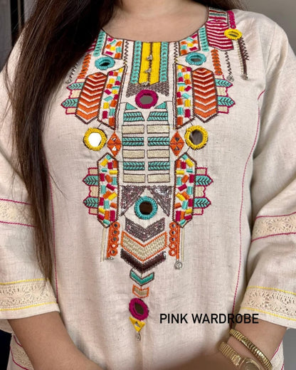 Cream Cotton Co-Ord Set For Women