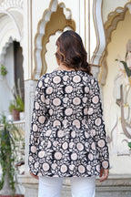 Black & Beige Cotton Peplum Top for Women | Flowy Floral Smart Casual Top