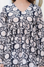 Black & Beige Cotton Peplum Top for Women | Flowy Floral Smart Casual Top