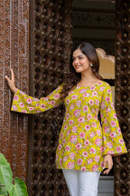 Sunshine Yellow Floral Cotton Top for Women | Statement Festive Casual Top