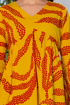 Mustard Yellow Cotton Printed Top for Women | V-Neck Casual College Wear Top