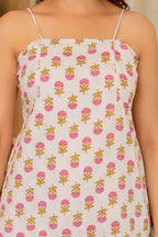 Off White Cotton Camisole Top for Women | Spaghetti Strap Summer Printed Top