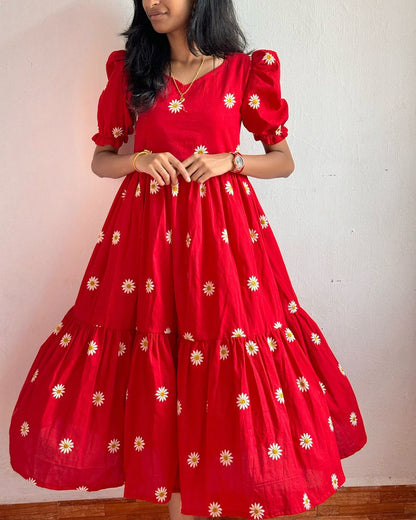 Daisy Flower Midi Kurti! Red