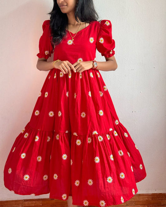 Daisy Flower Midi Kurti! Red