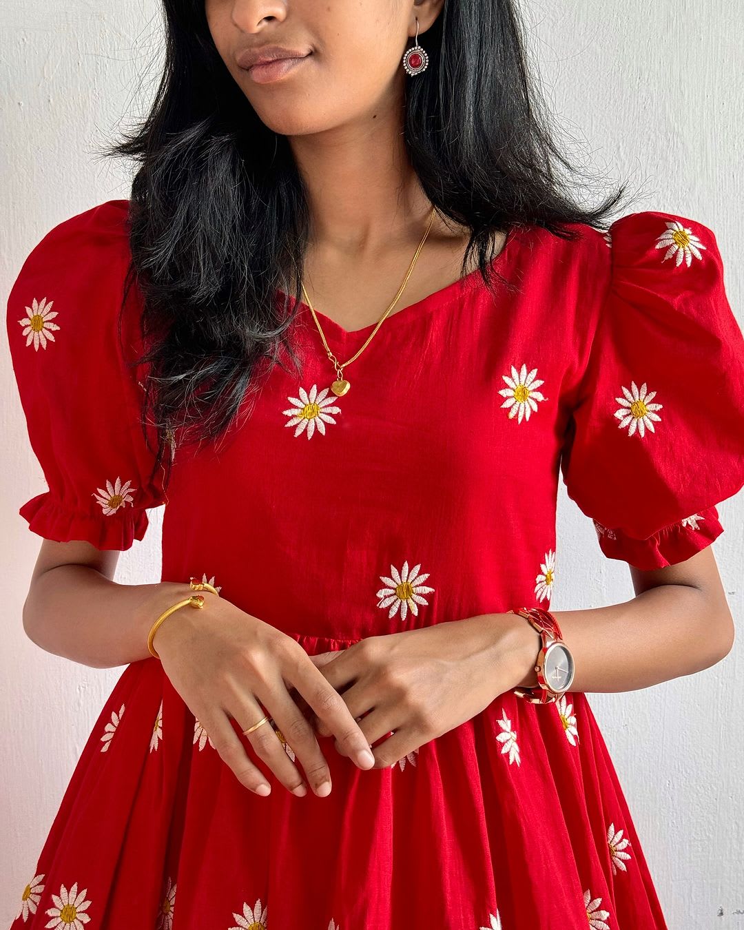 Daisy Flower Midi Kurti! Red