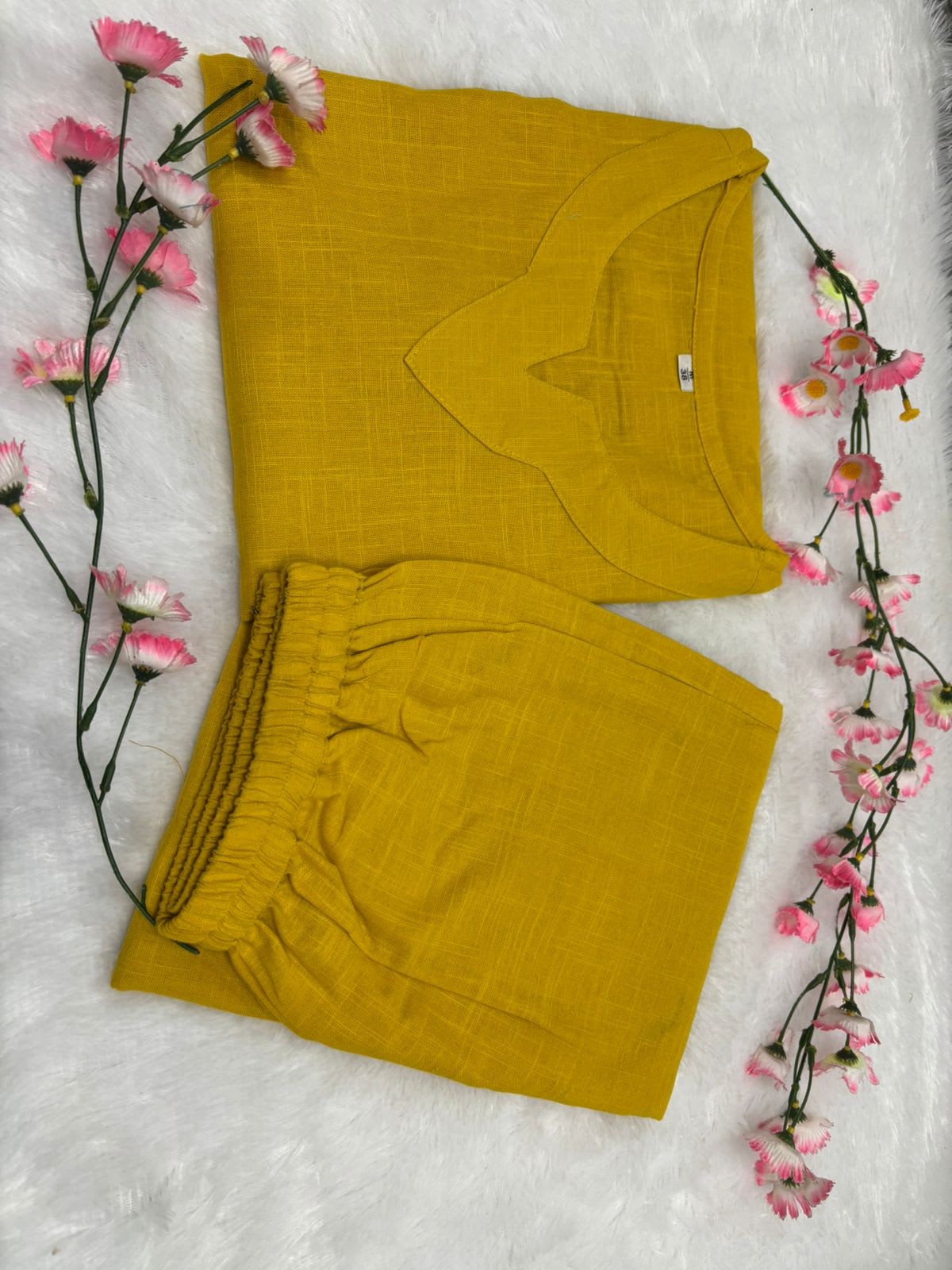 Elegant Cotton Slub Co-Ord Set Mustard Yellow
