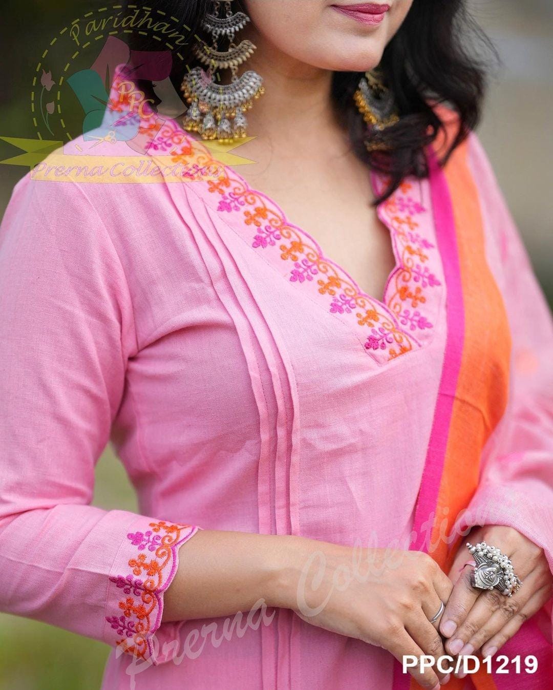 Elegant Handloom Embroidered Kurti Set With Linen Dupatta Pink