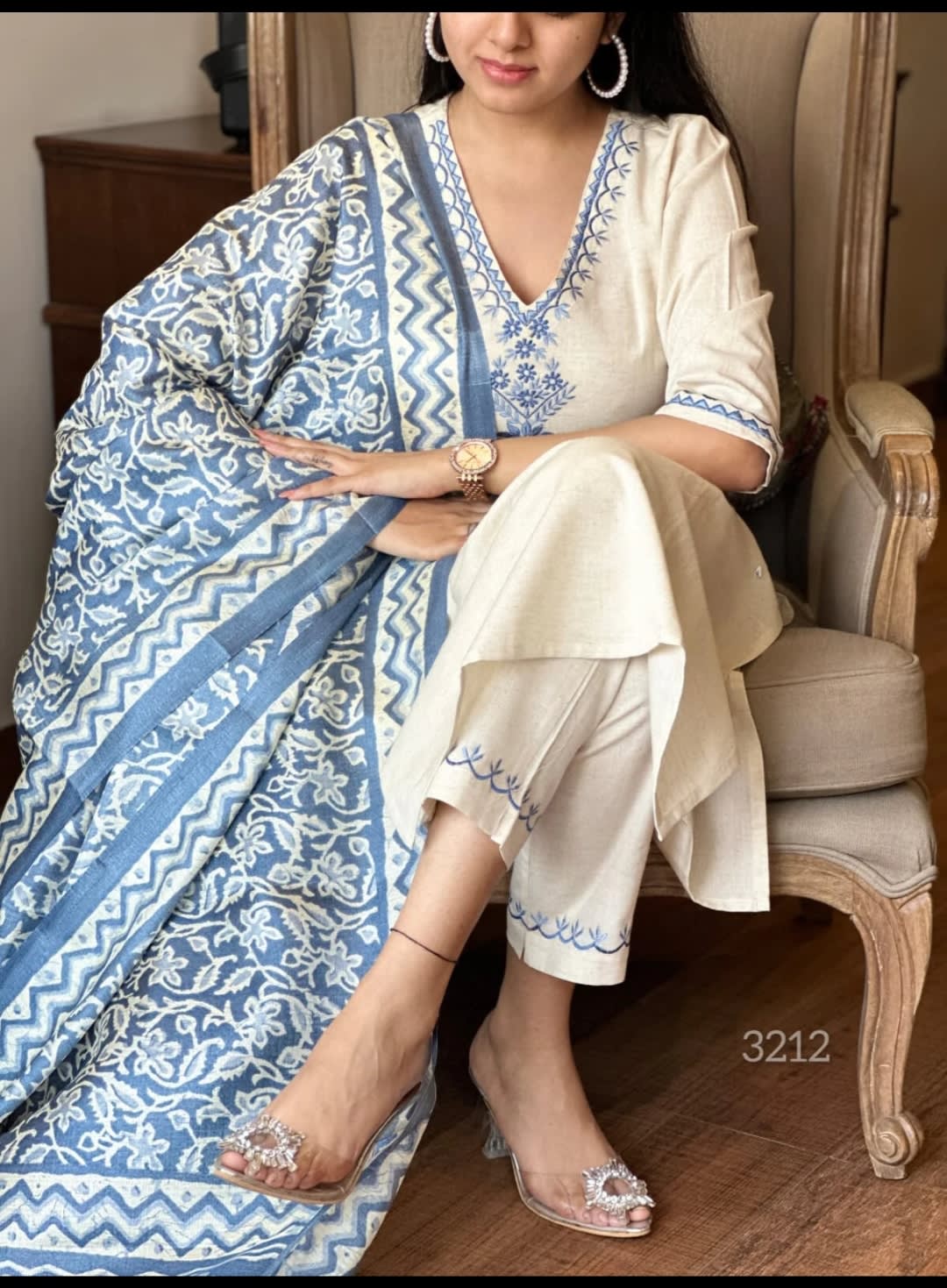 Elegant Off-White Embroidered Cotton Flex Suit Set With Cotton Silk Dupatta - Graceful & Sophisticated