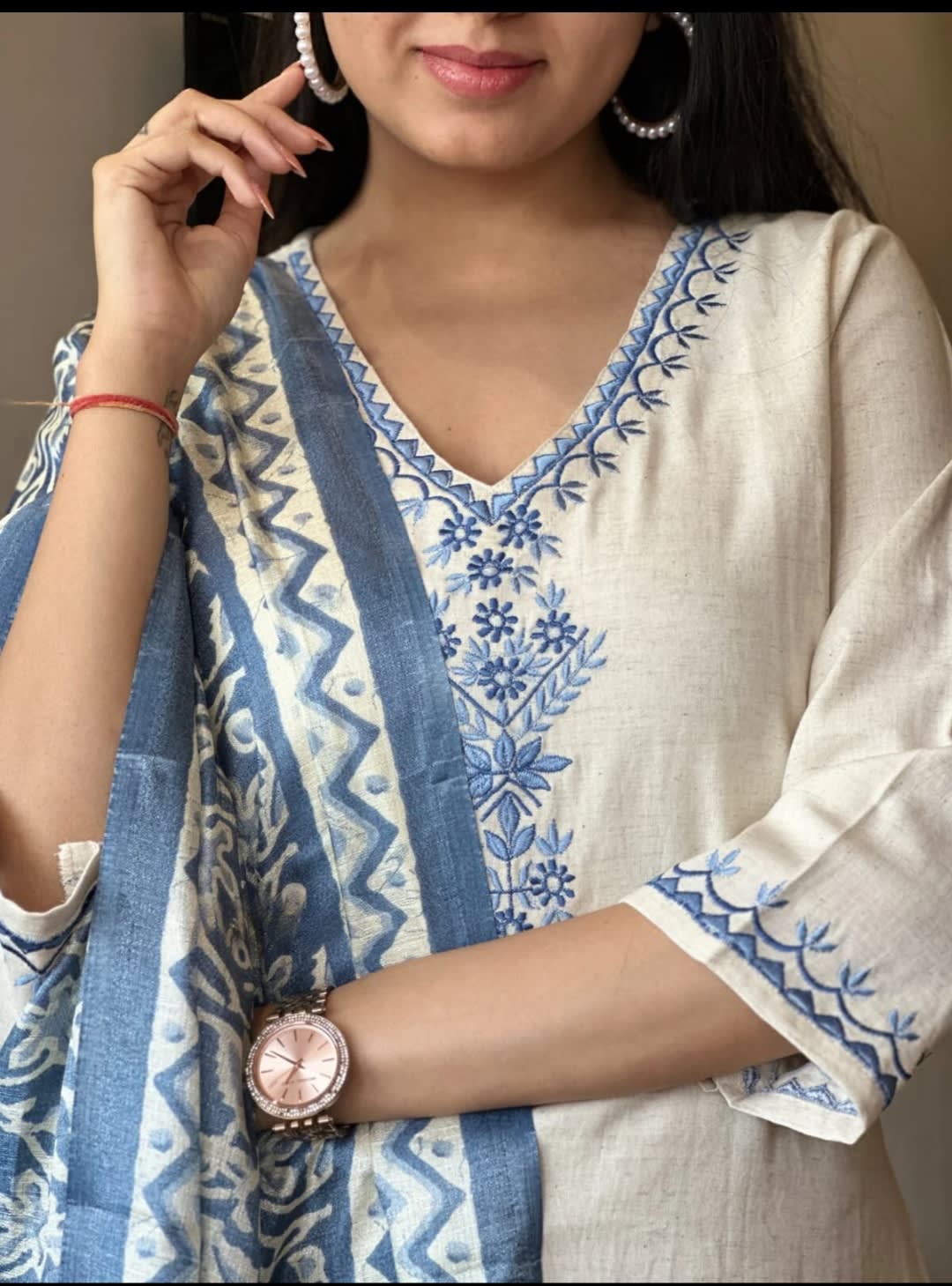 Elegant Off-White Embroidered Cotton Flex Suit Set With Cotton Silk Dupatta - Graceful & Sophisticated