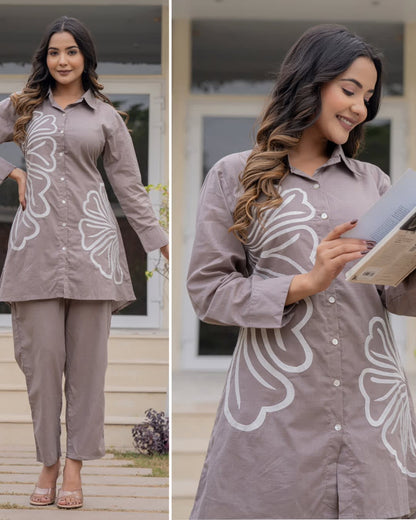 Embroidered Co-ord Set ???Grey