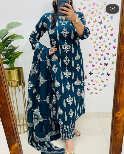 Floral Cotton Suit 3 Colours  Teal Blue