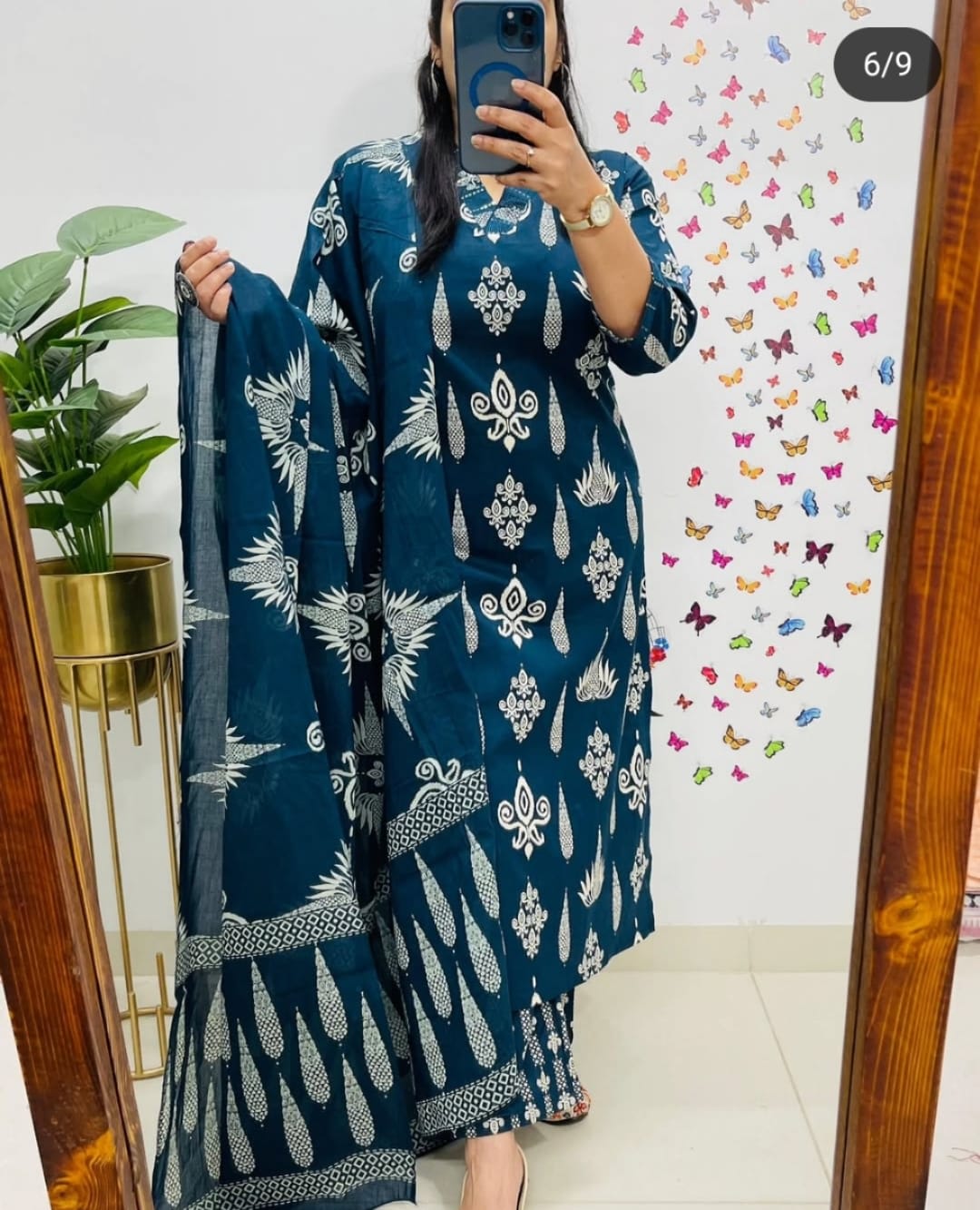 Floral Cotton Suit 3 Colours  Teal Blue