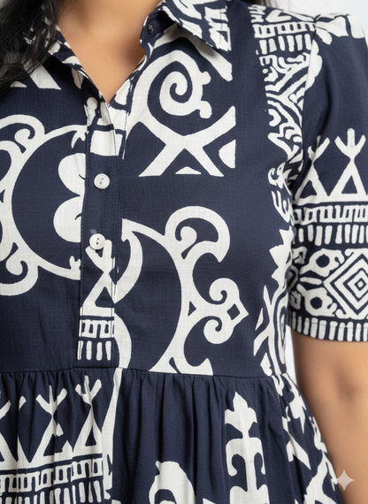 New Trending Print Cotton Midi Dress for Women | Puff Sleeve Stylish Casual Midi | Sizes 38 to 44