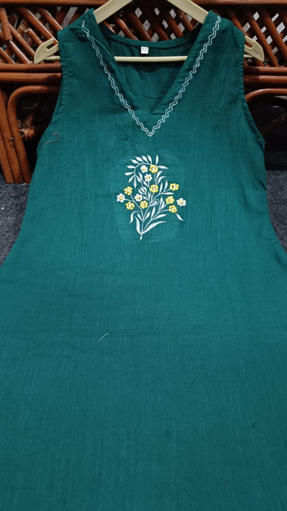 Green Elegant Embroidered Cotton Kurti & Plazo Set