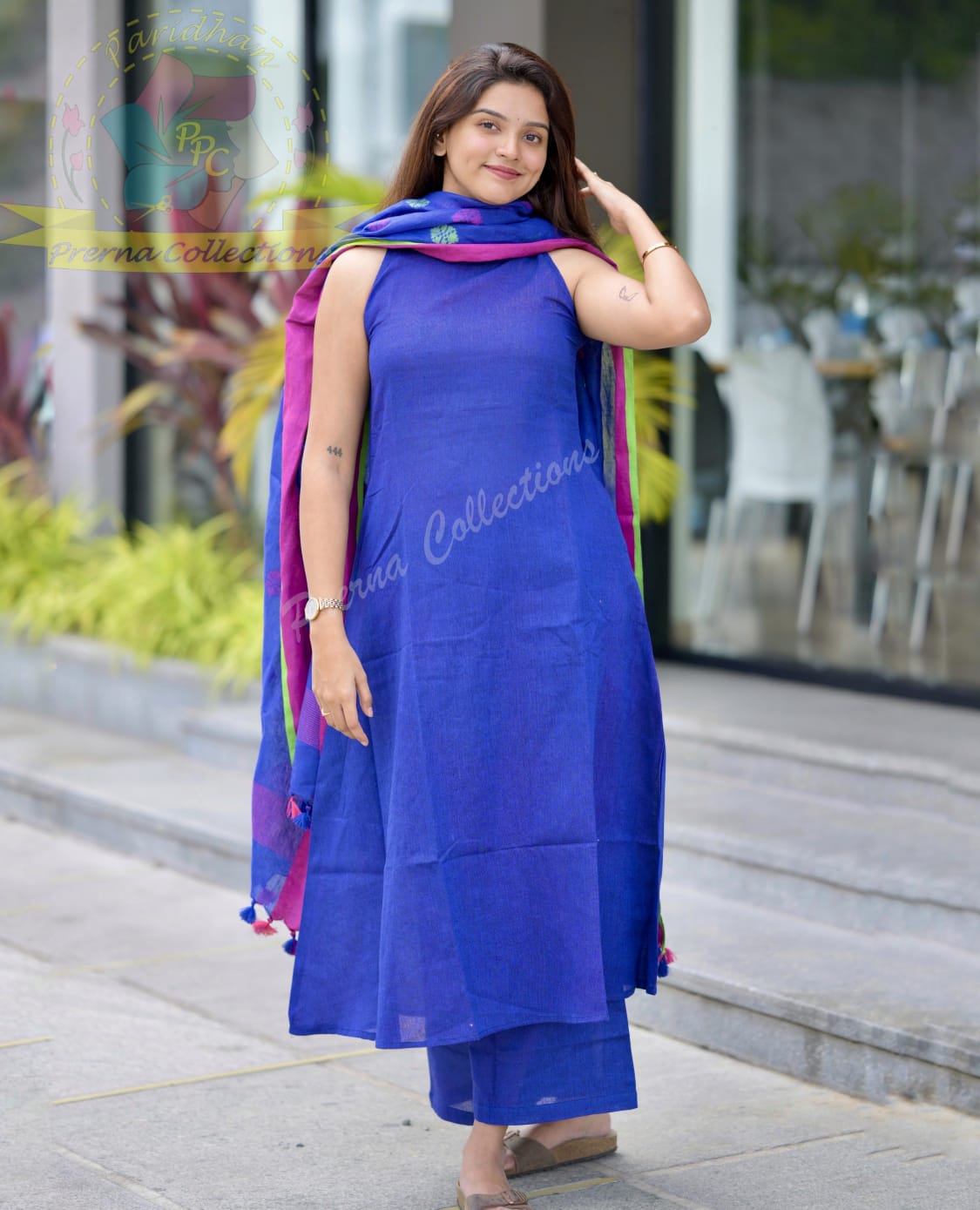 Blue Handloom A Line Kurti