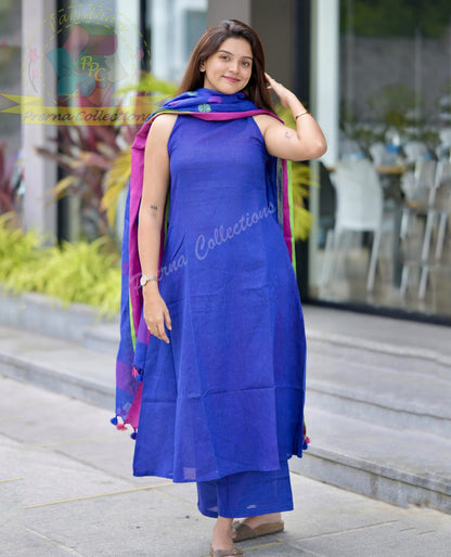 Blue Handloom A Line Kurti