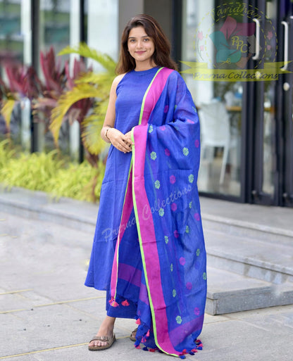 Blue Handloom A Line Kurti
