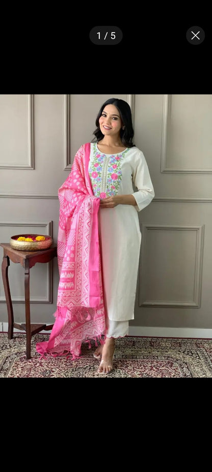 Pink Handloom Khadi 3 Piece Suit