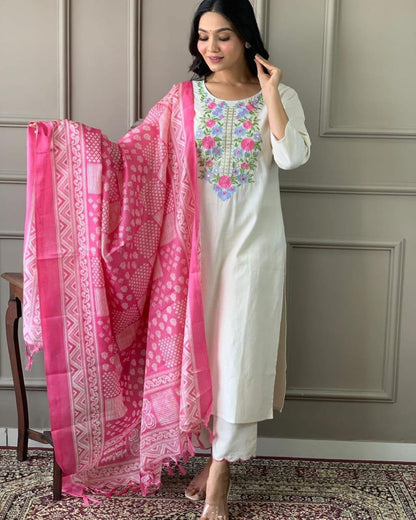 Handloom Khadi 3 piece suit -Pink